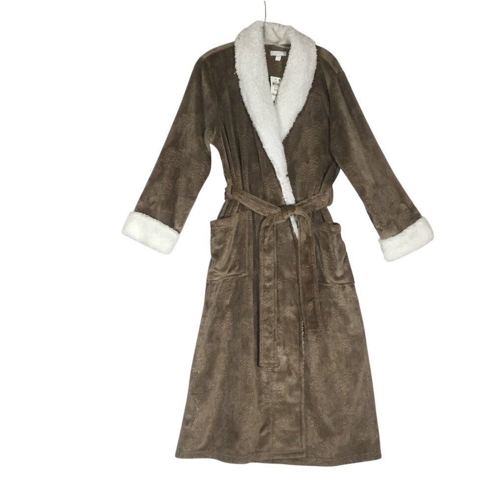 NWT Charter Club Womens  M/L Tan Plush Fleece Bathrobe